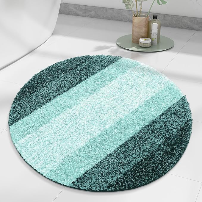 Arotive Microfiber Bathroom Rugs, Shaggy Soft and Absorbent Bath Rug, Non-Slip, Thick Plush Machine Washable Dry Bath Mats for Bathroom, Tub and Shower, 24x24, Dark Green, Round