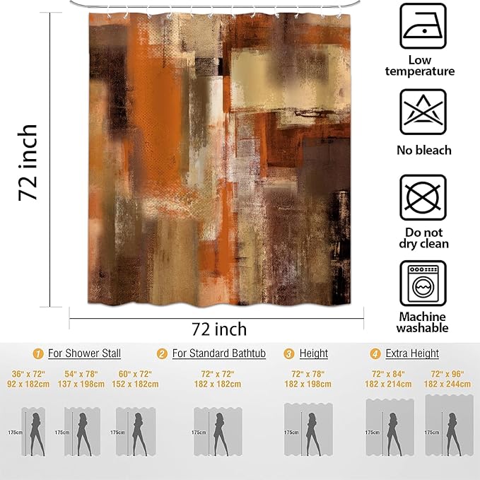 Burnt Orange Abstract Oil Shower Curtain, Modern Art Red Brown Painting Fabric Bathroom Curtains Decor Set, Waterproof Polyester Fabric Bath Curtain with Hooks 72x84 Inch