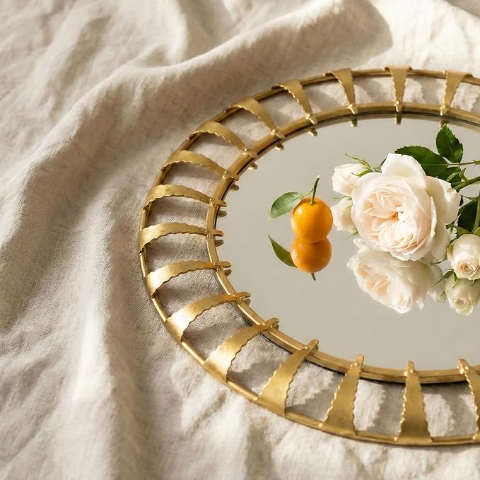 Gold Sunburst Round Wall Mirror 32", Decorative Circle Metal Frame Mirror,Large Decorative Circular Wall Mirror for Entryway or Bedroom