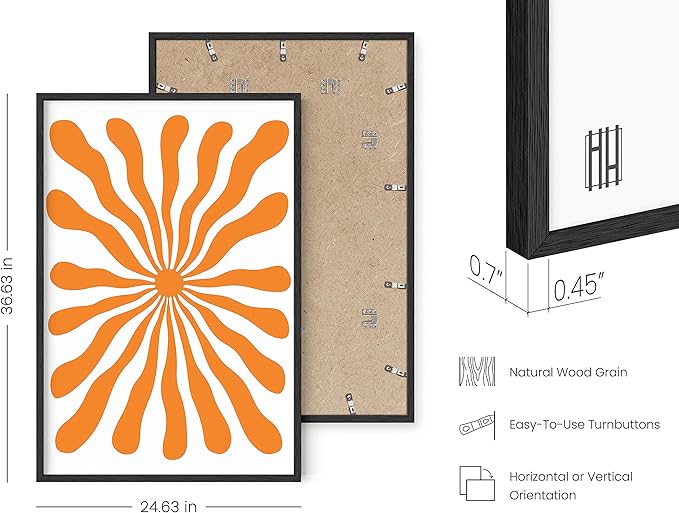 HAUS AND HUES Sun Wall Art - Colorful Abstract Orange Decor, Bright Sunset Artwork (Black Frame, 24x36)