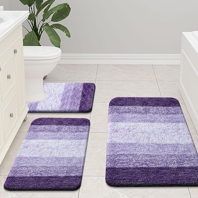 Arotive Microfiber Bathroom Rugs, Shaggy Soft and Absorbent Bath Rug, Non-Slip, Thick Plush Machine Washable Dry Bath Mats for Bathroom, Tub and Shower, 44x24, Dark Purple, Rectangular
