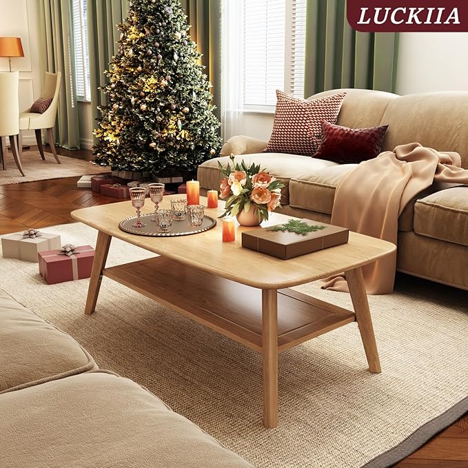 Coffee Table Small Solid Wood Center Table Mid Century Vintage Living Room Coffee Table, Original 39.37 Inch