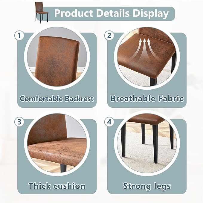 Round Dining Table Set for 6, 43-59" Extendable Dining Room Table Set, Walnut Wood Grain Table and 6 Brown Suede Upholstered Chairs Set, Mid Century Modern Kitchen Table Set with Cross Legs