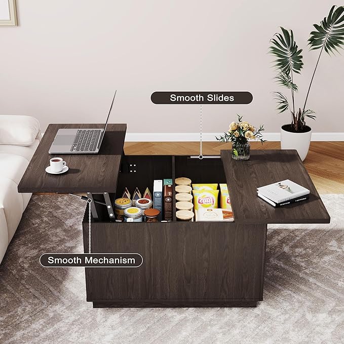 Lift Top Coffee Table with Storage,Fluted Square Center Table with Large Hidden Space,31.5" Coffee Table with Lifting Top,Center Table for Living Room,Dark Gray