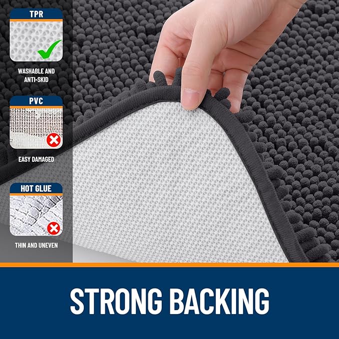OLANLY Bathroom Rugs 70x46, Extra Soft Absorbent Chenille Bath Rugs, Rubber Backing Quick Dry, Machine Washable Bath Mats for Bathroom Floor, Tub and Shower, Home Decor Accessories, Dark Grey