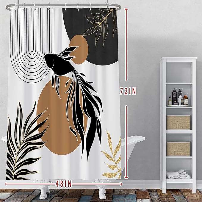 Baocicoo Boho Abstract Goldfish Shower Curtain Simple Geometric Line Aesthetic Minimalist Modern Neutral Shower Curtain for Bathroom Fabric Waterproof Durable Bath Curtain with Hooks 48x72 Inches