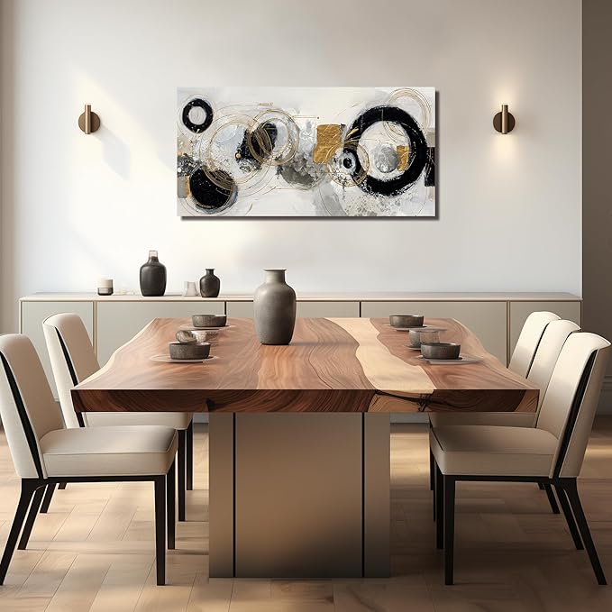 Abstract Pictures Wall Art for Living Room Black White and Gold Wall Decor Office Modern Prints Wall Art for Bedroom Size 20 x 40 Inch