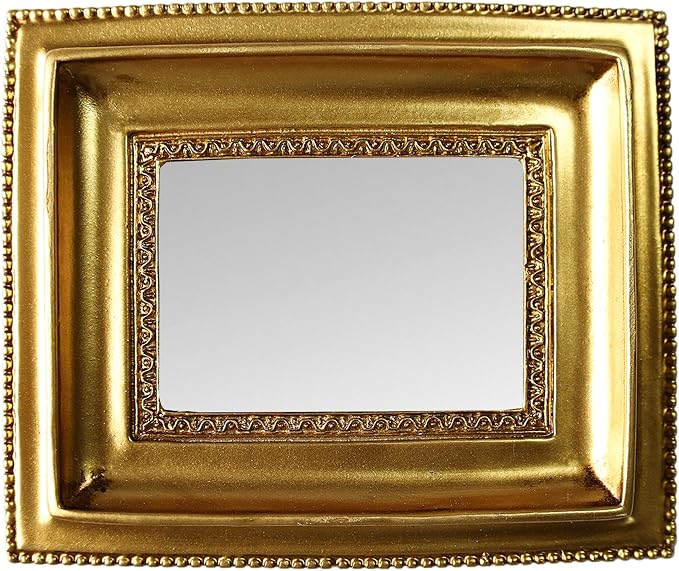Golden Mini Vintage Mirror with Exquisite Relief Elegant Wall Decor for Bedroom Dresser Table Compact Resin Retro Design (Gold Rectangle, 4.5X5.5)