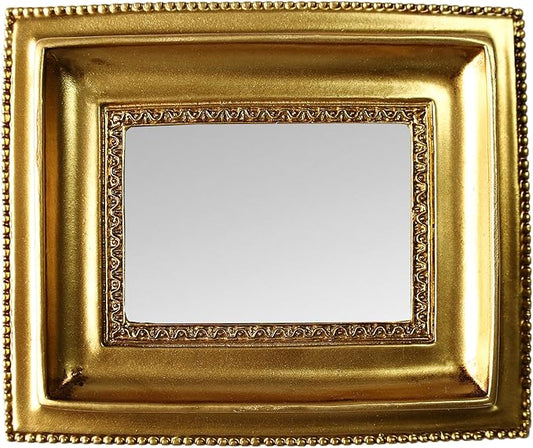 Golden Mini Vintage Mirror with Exquisite Relief Elegant Wall Decor for Bedroom Dresser Table Compact Resin Retro Design (Gold Rectangle, 4.5X5.5)