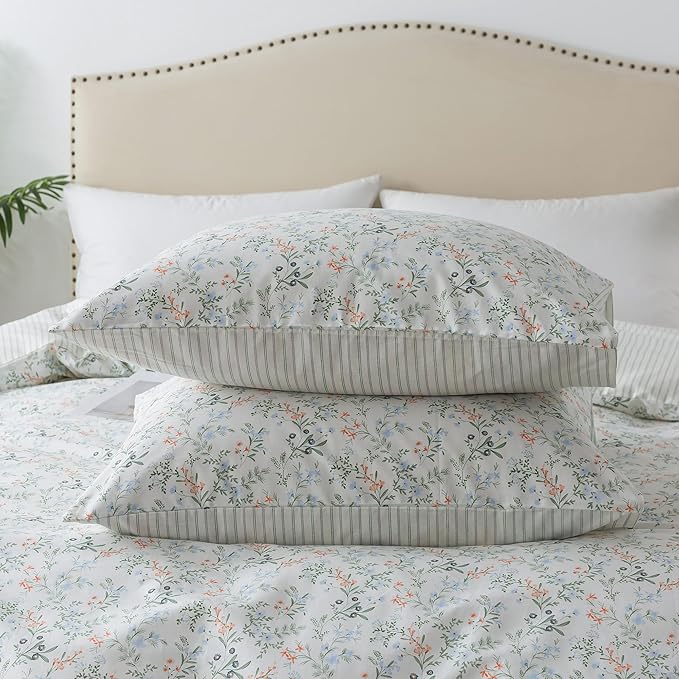 HoneiLife Botanical Duvet Cover King - 100% Cotton Comforter Cover Sets, Floral Duvet Cover Sets, Wildflower Bedlinen Set for King Beds