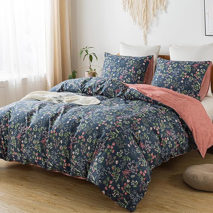 HoneiLife Twin Duvet Cover Set - 100% Cotton Comforter Cover Floral Duvet Cover Sets,Soft & Breathable Duvet Cover with Zipper Closure and Corner Ties,2-PCS Wildflower Comforter Cover Sets- Flower Sea