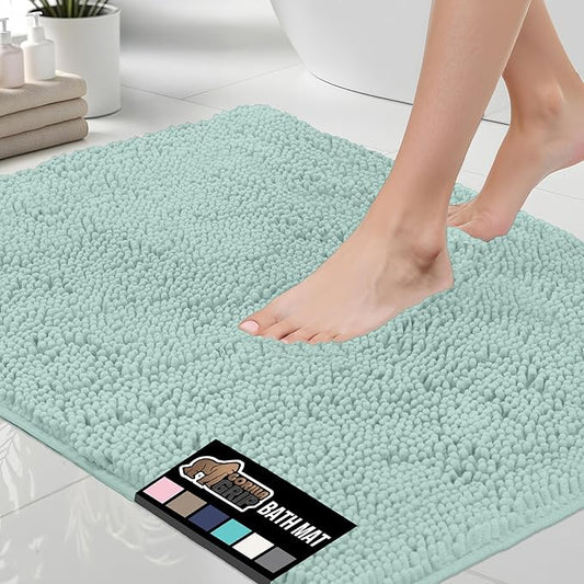 GORILLA GRIP Bath Rug Mat, Thick Soft Absorbent Chenille, Quick Dry Microfiber Mats, Rubber Backing Washable Shower Floor Rugs, US Designed Bathroom Bathmat Home Decor Accessories, 24x17, Seablue