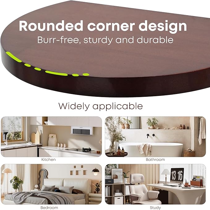 Small Wood Floating Shelves (2-Pack, 8-inch Diameter) - Round Sturdy Invisible Wall Mount Display for Small Plants,Toys,Bathroom,Living Room Storage & Modern Rustic Décor (Dark Walnut)