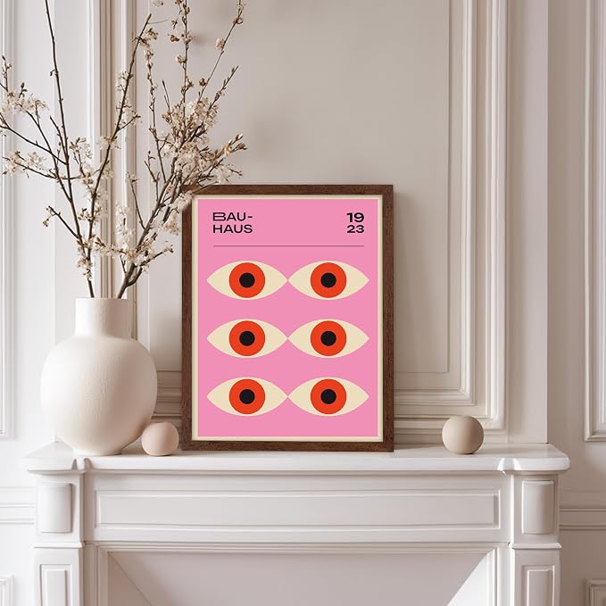 Poster Master Bauhaus Poster - Lavender Evil Eye Print - Geometric Art - Chic Boho Art - Mid Century Modern Art - Contemporary Art - Great Living Room or Bedroom Wall Decor - 11x14 Brown Framed