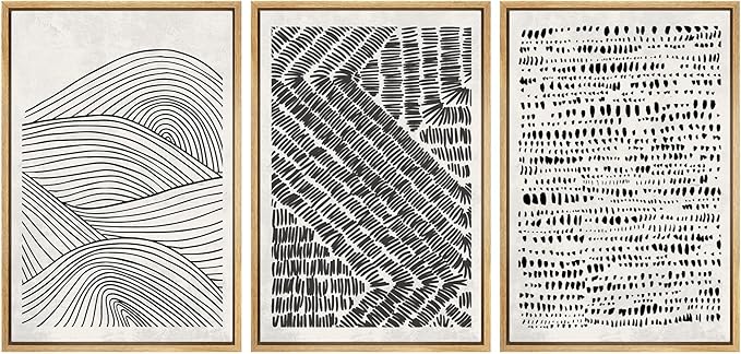 SIGNWIN Framed Canvas Print Wall Art Set Black Pastel Geometric Landscape Abstract Shapes Cozy Neutral Modern Art Boho Relax/Zen Nordic for Living Room, Bedroom, Office - 24"x36"x3 Natural