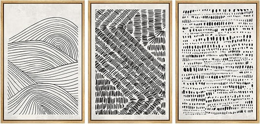SIGNWIN Framed Canvas Print Wall Art Set Black Pastel Geometric Landscape Abstract Shapes Cozy Neutral Modern Art Boho Relax/Zen Nordic for Living Room, Bedroom, Office - 24"x36"x3 Natural