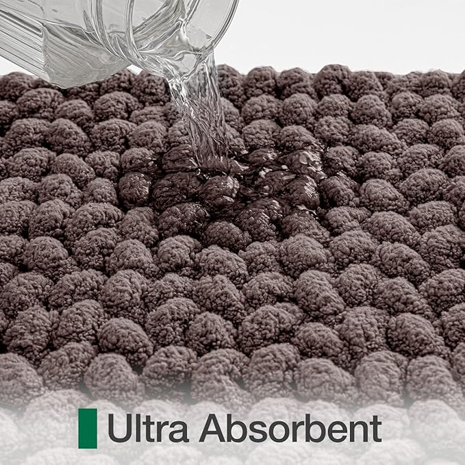 LUMI Luxury Bathroom Rug, Ultra Soft Quick Dry Bath Mat, Non-Slip Absorbent Thick Chenille Bath Rug, Cozy Braid Design Floor Mat for Bathtub, Sink, Laundry, Brown, 24"x36"