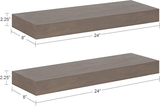 Kate and Laurel Havlock Modern Floating Shelves, Set of 2, Gray, Farmhouse Storage and Display Shelves for Wall
