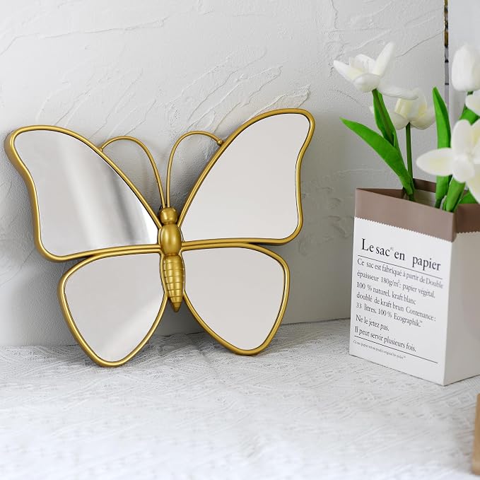 Decorative Butterfly Wall Mirror with Gold Plastic Frame (12.2 x 9.8 inch)