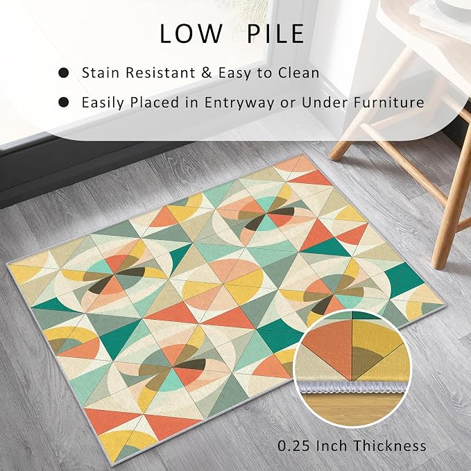 Mid Century Modern Rug 7x9 Checkboard Geometric Checkered Pattern Area Rugs for Living Room, Bedroom, Mid Century Modern Home Decor Accessories Indoor Carpet, Non Slip & Machine Washable