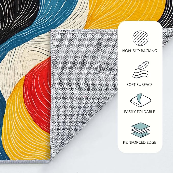 6x9 Colorful Area Rug Modern Abstract Black White Blue Beige Red Yellow Bedroom Rug Soft Low Pile Thin Large Carpet Living Room Non Slip Dining Room Stain Resistant Office Washable Machine