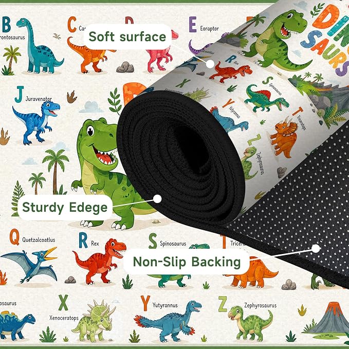 2'x3' Dinosaur Area Rug ABC Alphabet Educational Rugs for Entryway Bedroom Living Room Nursery Kitchen Playroom Home Decor Washable Cute Cartoon Dinosaur Floor Mat Carpet