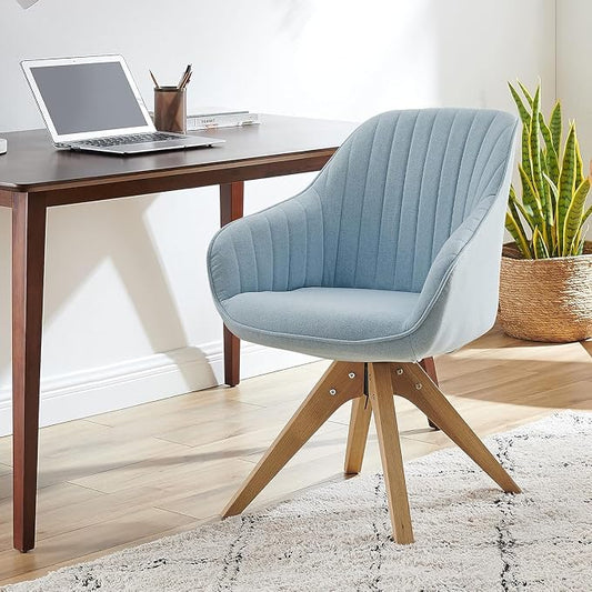 Art Leon Mid Century Modern Desk Chair No Wheels, Swivel Accent Chair with Solid Wood Legs, Office Chair Without Wheels, Upholstered Arm Chair for Small Spaces Living Room Bedroom, Candy Blue