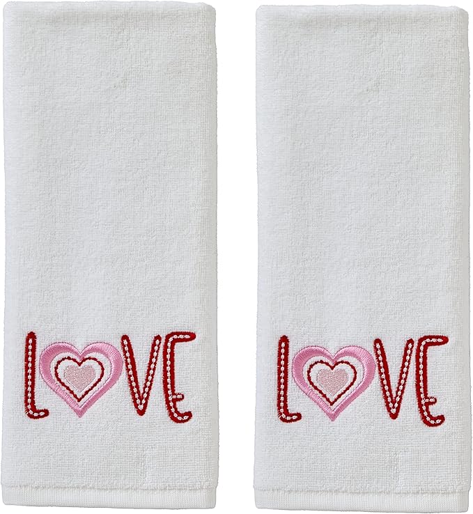 SKL Home by Saturday Knight Ltd. Valentine's Day Love Hand Towel Set, White 2 Pack
