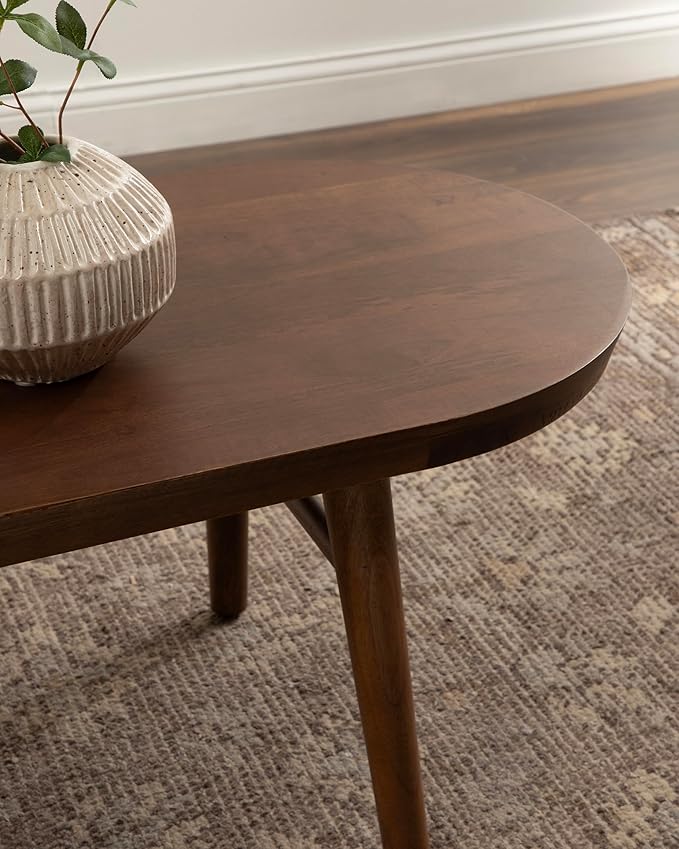 Kate and Laurel Conan Oval Wooden Mid-Century Coffee Table, 38 x 20 x 17, Walnut Brown, Rounded Living Room Table with Solid Mango Wood Construction and Tapered Dowel Legs