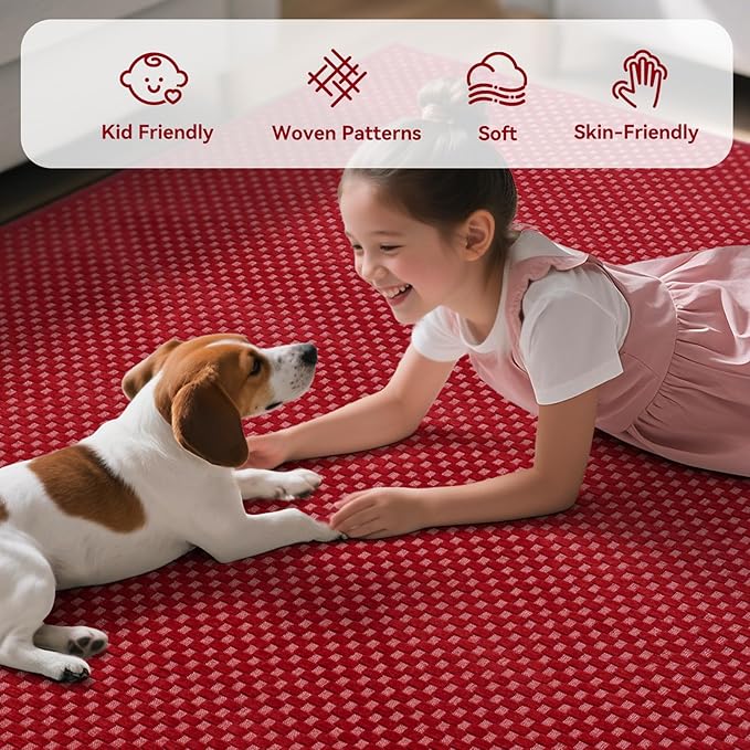 2x3 ft Indoor Door Mat Entryway Rug Non Slip Boho Woven Washable Small Area Rugs Runner, Front Entry Rug Entrance Doormat for Hall Porch Bathroom Kitchen Bedroom Easy Clean, Red 24"x36"