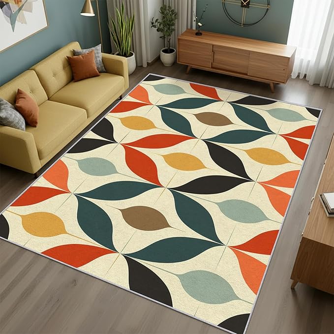 Mid Century Rug 6x9 Geometric Bohemian Retro Vintage Pattern Area Rugs for Living Room, Bedroom, Mid Century Home Decor Accessories Indoor Carpet, Non Slip & Machine Washable, GD0700