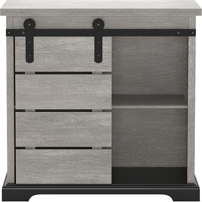 NSdirect Sideboard Coffee Bar Cabinet,Modern Farmhouse Buffet Station Sliding Barn Door Storage Credenza Console with Slat and Shelf Entryway Storage Cabinet Kitchen Dining Living Room, White