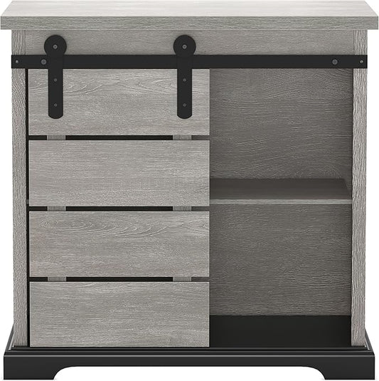 NSdirect Sideboard Coffee Bar Cabinet,Modern Farmhouse Buffet Station Sliding Barn Door Storage Credenza Console with Slat and Shelf Entryway Storage Cabinet Kitchen Dining Living Room, White
