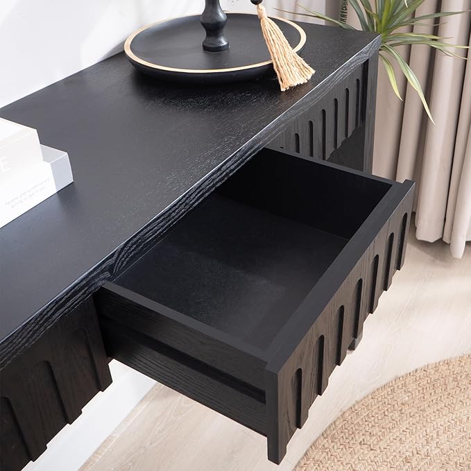 Wood Console Table, 59.2" Retro Long Sofa Table Behind Couch with 4 Drawers, Farmhouse Wooden Narrow Sofa Table Hall Table for Living Room Foyer Entrance Entryway, Black