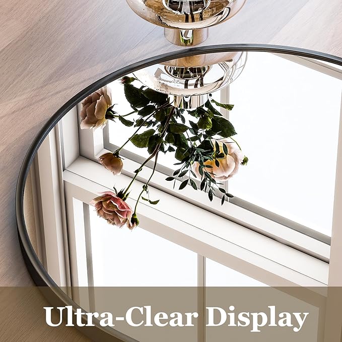 HARRITPURE 26"x28" Arched Bathroom Mirror, Wall Mounted Mirror, Black Arch Mirror, Aluminum Alloy Frame Wall Mirror for Living Room, Bedroom and Entryway