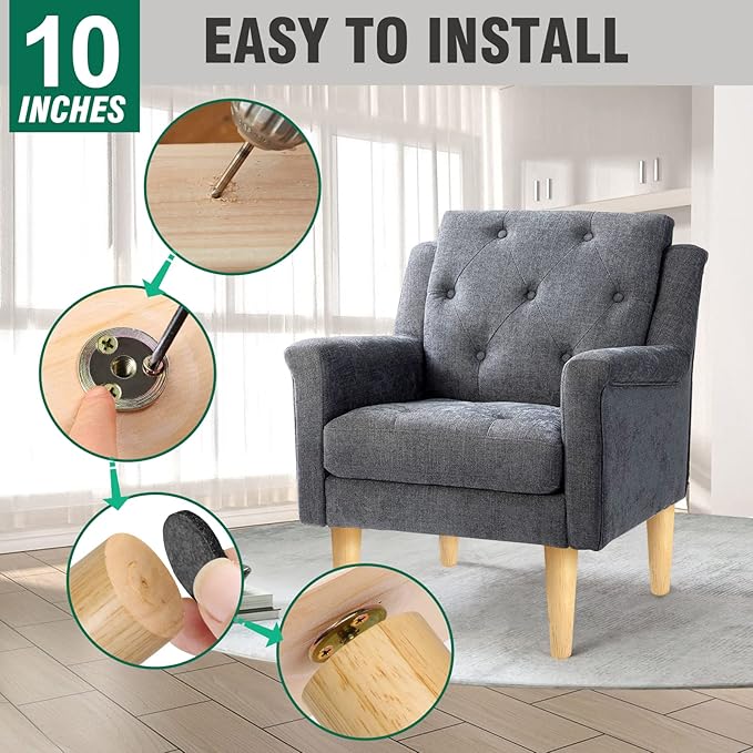 FoDau770 Rubber Wood Furniture Legs 10 Inches, Straight Tapered Wood Feet Mid Century Sofa Legs Set of 4, 5/16" UNC Furniture Feet Replacement Parts for Cabinet Couch Dresser Chair Ottoman Table