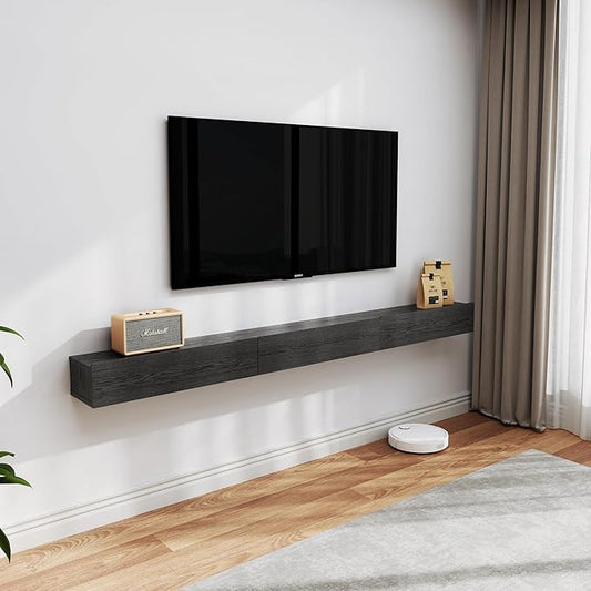 Floating Solid Wood Console Table, 71'' Wall Mounted Narrow Entryway Table with Storage Shelf, Modern Couch Shelves Small Entry Way Tables for Entryway, Front Hall, Hallway (Black, 70.86IN)