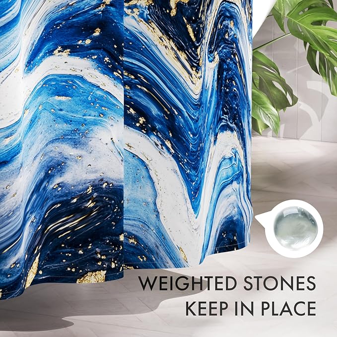 AmazerBath Shower Curtain Blue, Marble Fall Fabric Shower Curtain Sets with 12 Shower Curtain Hooks, Luxury Quality Home Hotel Washable Farmhouse Cloth Shower Curtains for Bathroom Decor, 72x72 Inches