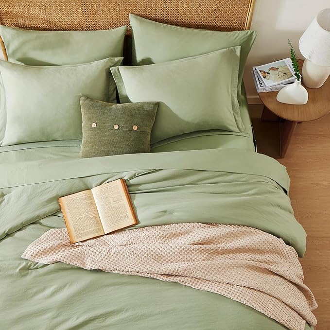 WRENSONGE Full Size Comforter Sets- 7 Pieces Sage Green Bed in a Bag Full Size Bedding Sets with Fitted Sheet, Flat Sheet, 2 Pillow Shams, 2 Pillowcases