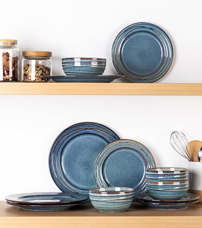 GBHOME Ceramic Dinnerware Sets,12 pcs Embossed Elegant Stoneware Plates and Bowls Sets, Housewarming Wedding Gift | Dishwasher & Microwave Safe | Dishes Set Service for 4