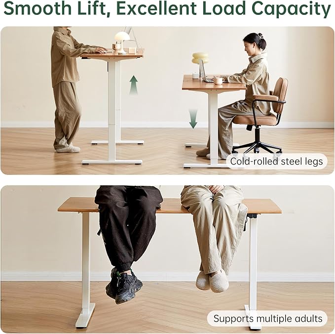 Electric Standing Desk, Height Adjustable Sit Stand Up Solid Wood Home Office Computer Desk, for Study Gaming Writing Study Bedroom Rising Desks 55.11" W