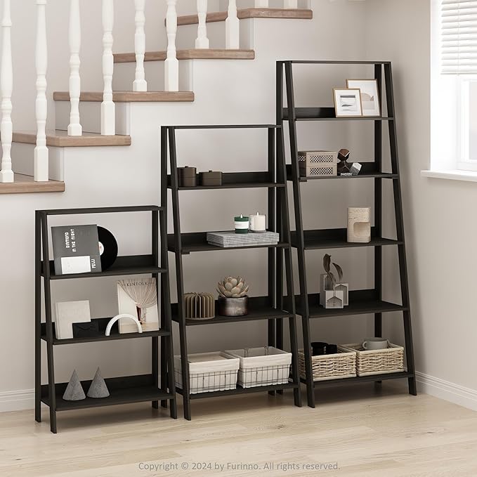 Furinno Ladder Display Shelf, 5-Tier Ladder Shelf, Ladder Bookshelf, Display Storage Shelves, 13 x 23.6 x 53.5, for Living Room, Home Office, Espresso