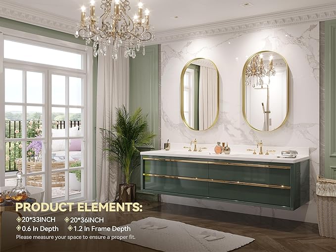 Brightify Gold Oval Mirror for Bathroom 20x36 Inch, Metal Framed Bathroom Vanity Mirrors Gold, Modern Wall Mirror for Bedroom Living Room Wall Decorative Hang Vertical and Horizontal