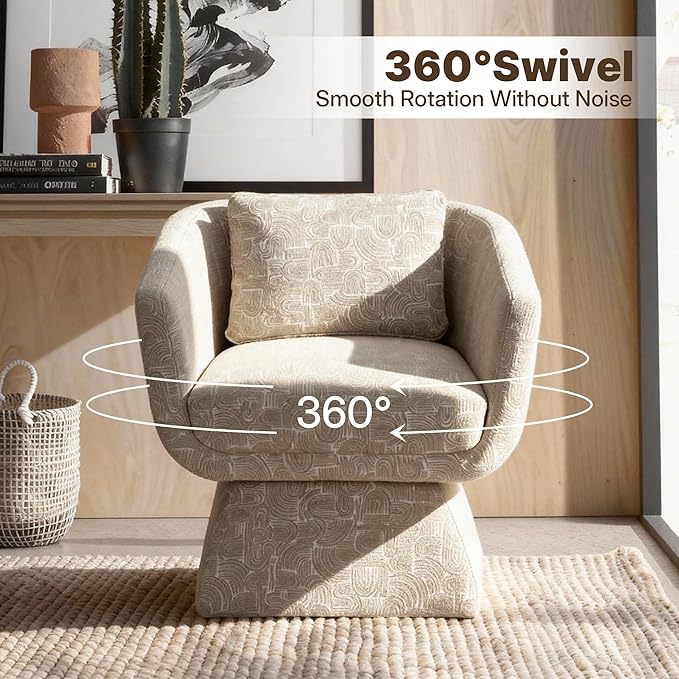 Modern 360° Swivel Accent Chair with Armrest & Curved Back, Soft Cushioned Barrel Lounge Chair (Earth Yellow)