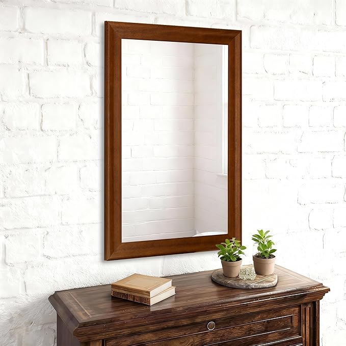 CULER Rustic Wood Wall Mirror for Bathroom,Rectangle 24 x 36 inch Hanging Vanity Mirrors with Wooden Frame for Living Room,Bedroom,Entryway(Walnut Brown)