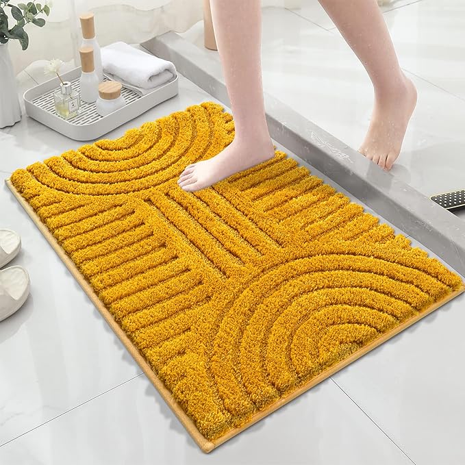SHACOS Boho Bathroom Rugs 24"x36" Extra Soft Absorbent Microfiber Bath Mats Home Decor Non Slip Carpet Machine Washable Shaggy Bath Rugs for Bath Room Shower Bathtub, Honey Mustard 2' x 3'