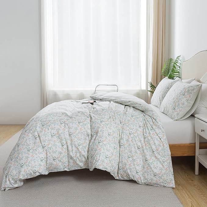 HoneiLife Botanical Duvet Cover King - 100% Cotton Comforter Cover Sets, Floral Duvet Cover Sets, Wildflower Bedlinen Set for King Beds