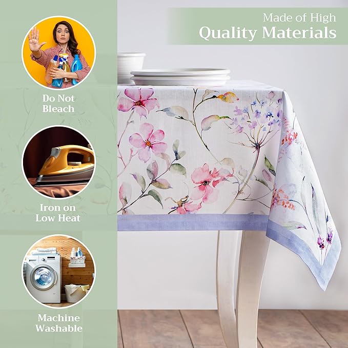 Maison d' Hermine Table Cloth Rectangle Table 100% Cotton 60 x 120 Inches Tablecloth Reusable Decorative for Dining Room Farmhouse Home Valentines Day Decorations Spring Summer - Summer Floral