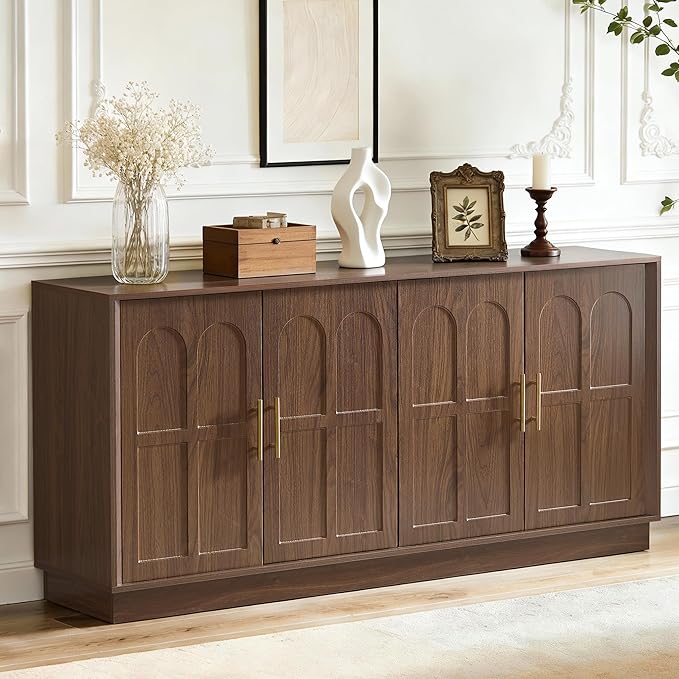LKTART Sideboard Buffet Cabinet with Storage, Modern Credenza Accent Console Cabinets with Arched Doors, Kitchen Buffet Cabinet for Living Room Dining Room Entryway, Walnut