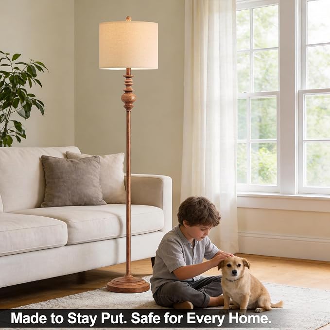 BOBOMOMO 64.25" Rustic Floor Lamp for Living Room, Tall Antique Brown Standing Lamp with Rotary Switch, Vintage Reading Lamp for Bedroom, Office & Study, Farmhouse Home Decor Corner Lamp